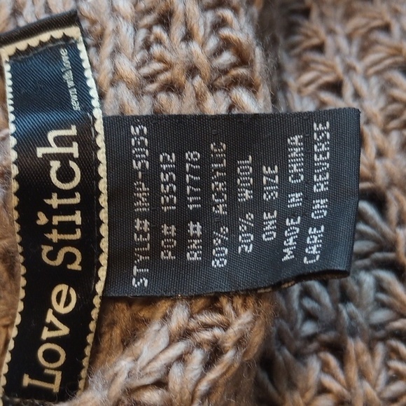 Love Stitch Womens Cardigan Sz OS Wool Blend Brown Neutral Knit Short Sleeve - Picture 2 of 4